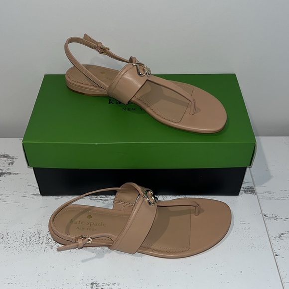 ♠️kate spade Kendra T-Strap Thong Leather Sandals, Light Fawn Tan NIB - Picture 6 of 14